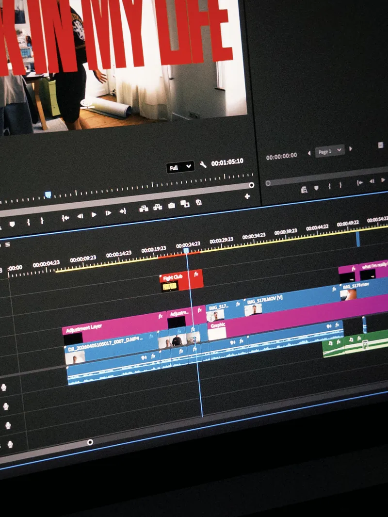 Video edit timeline with a red title