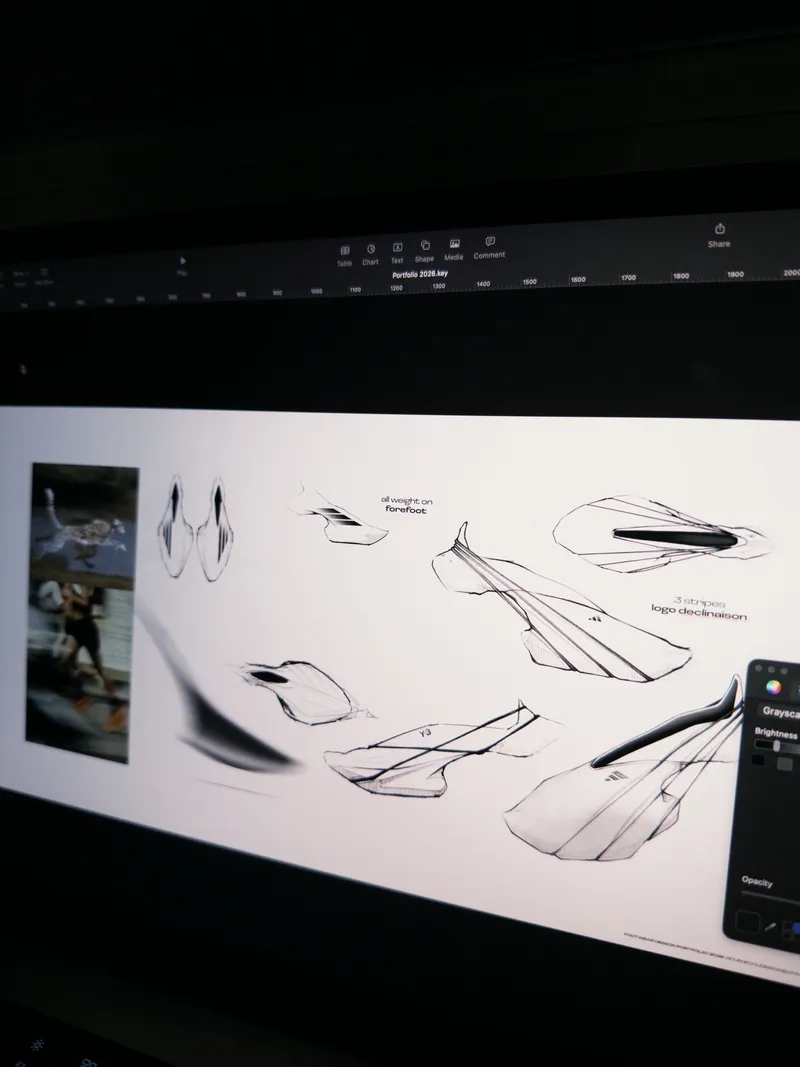 Shoe sketches on a screen