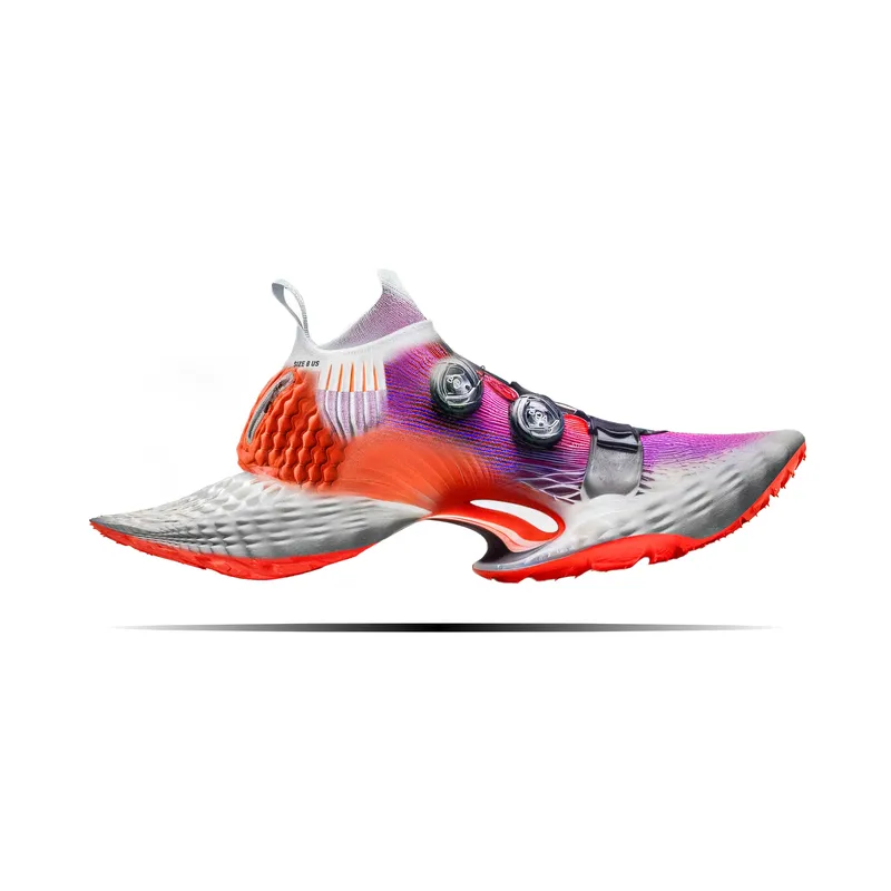 Running shoe concept render in orange and purple