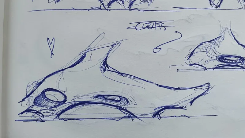 Blue pen sketch of a football boot
