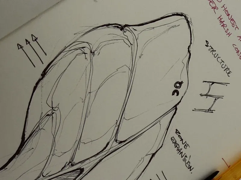 Pen sketch of a shoe with notes