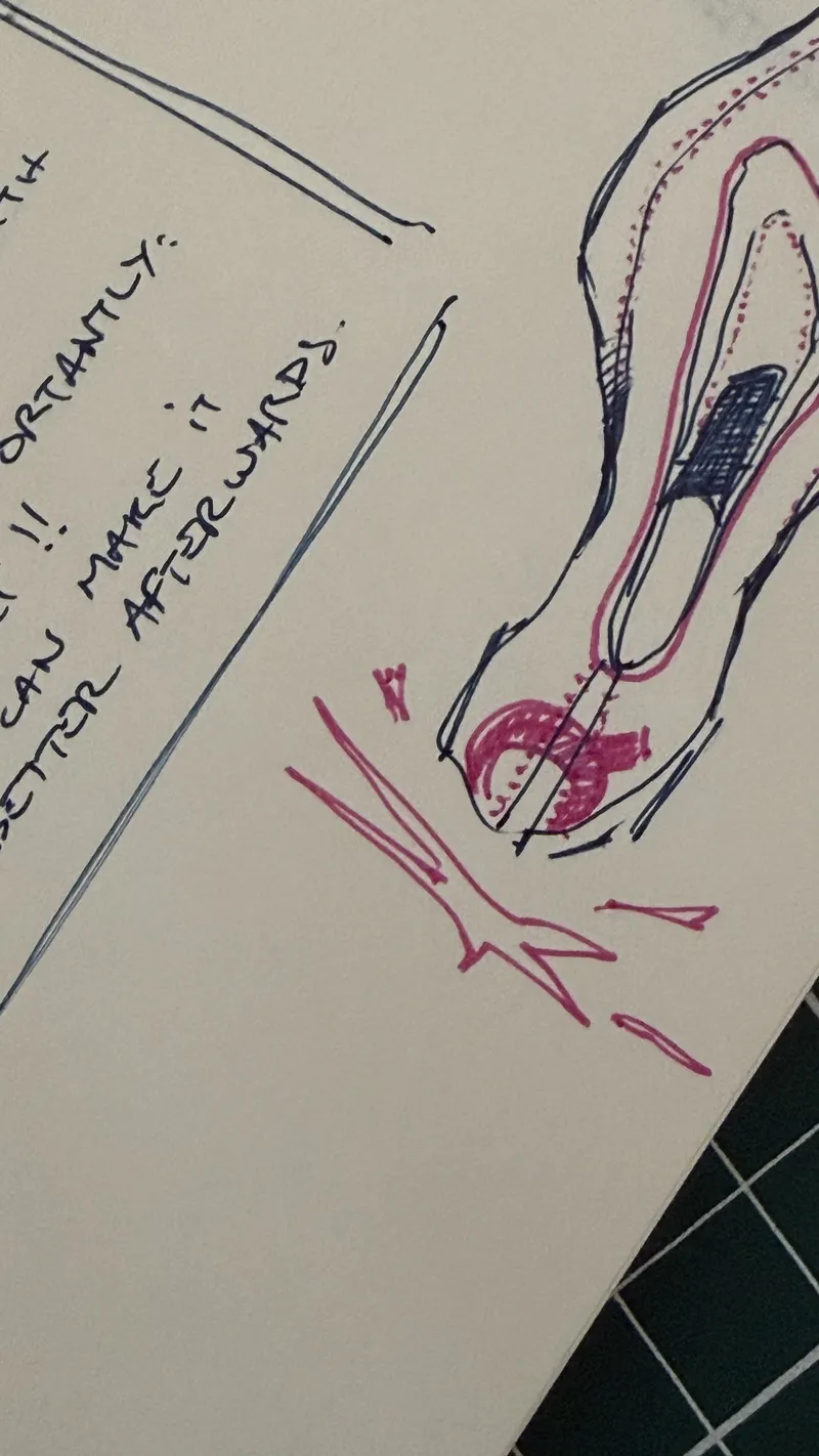 Pink pen sketch with notes