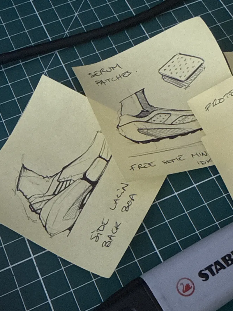 Shoe sketches on sticky notes