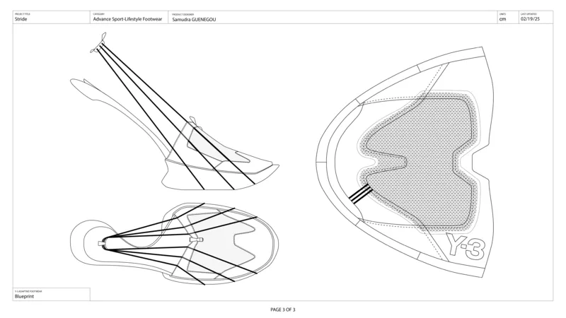 Technical drawing of a shoe