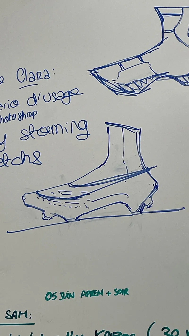 Whiteboard sketch of a boot